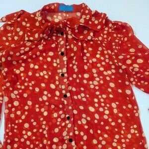 Vintage Imported Printed Long Sleeve Blouse in Red Orange